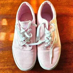 Vans off the wall Pink & white lace up sneakers. Size Missy 5.